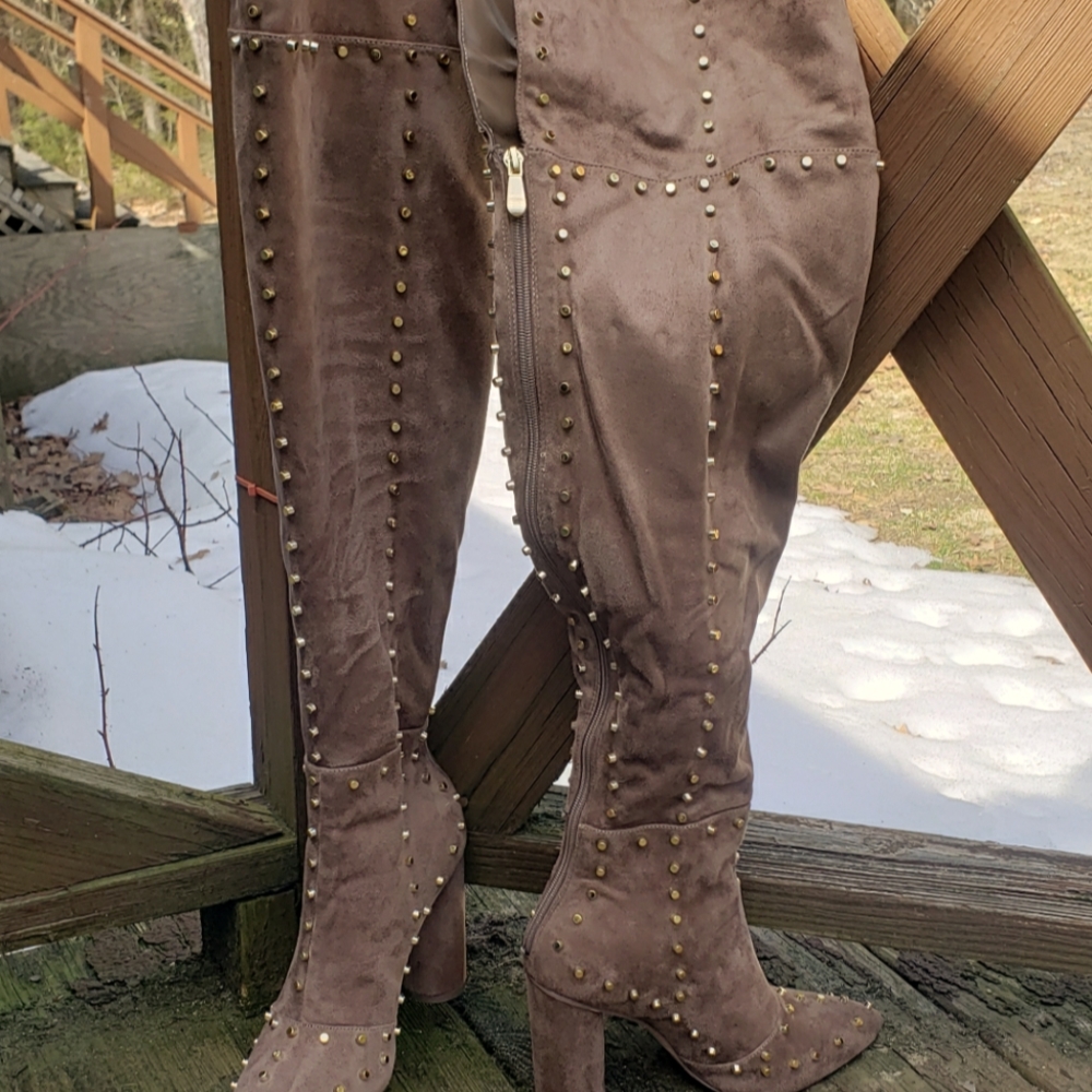 Over the knee studded boots